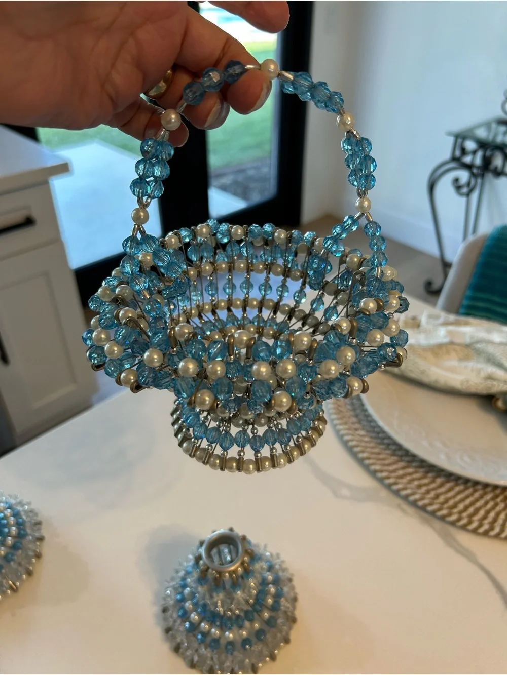 Handcrafted Beaded Blue Basket Safety Pins Lot of 3